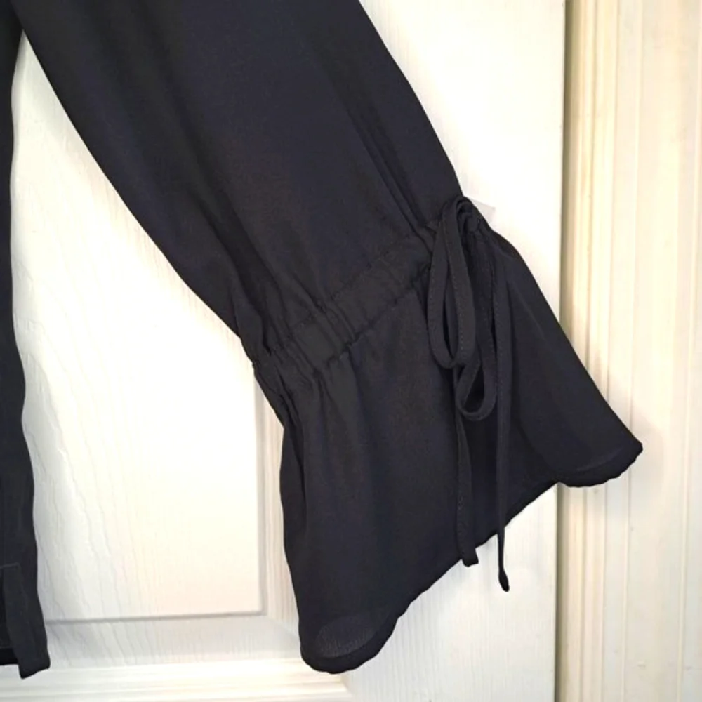 J. Crew Mercantile Sheer Black Tie Bell Sleeved Blouse V Neck Size 6